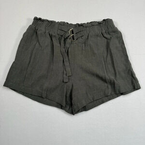 Allie Rose Belted Linen Shorts Womens Size M Elastic Waist Pockets Smoke Green